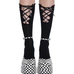 Hot Topic Lace-Up Crew Socks — Black